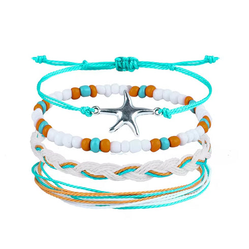 Waxed Cord Beaded Summer Boho Bracelet Sets