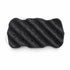 Charcoal black konjac body sponge with diagonal ridges and a white hanging string, on a white background.
