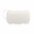 Flat, porous underside of a white konjac body sponge with an attached hanging cord, on a white surface.