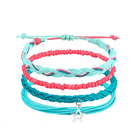 Waxed Cord Beaded Summer Boho Bracelet Sets