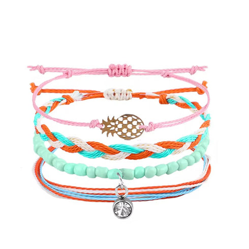 Waxed Cord Beaded Summer Boho Bracelet Sets