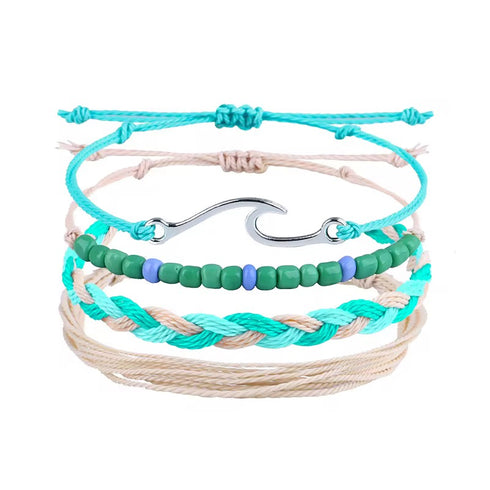 Waxed Cord Beaded Summer Boho Bracelet Sets