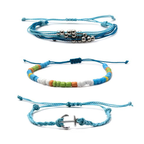 Waxed Cord Beaded Summer Boho Bracelet Sets