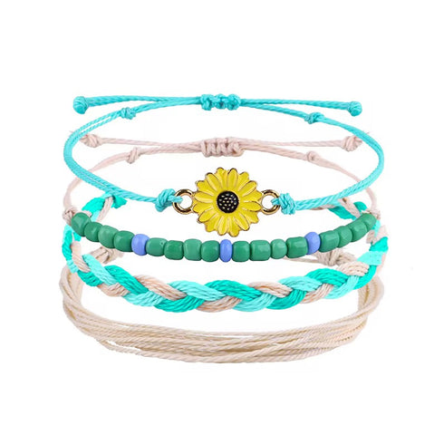Waxed Cord Beaded Summer Boho Bracelet Sets