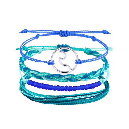 Waxed Cord Beaded Summer Boho Bracelet Sets