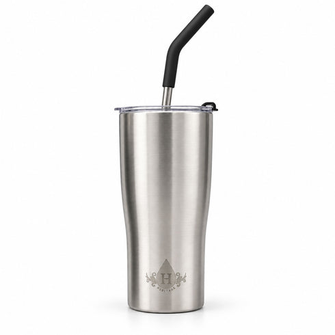 Heritage 20 oz insulated tumbler in brushed stainless steel with lid and stainless steel straw, wholesale