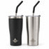 Heritage 20 oz insulated tumbler set of 2 in matte black and brushed steel with straws, wholesale
