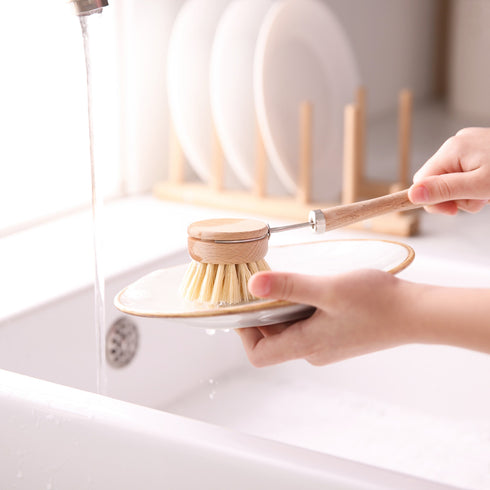 bamboo & sisal long handle dish scrub brush wholesale