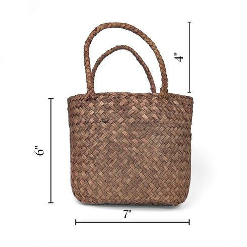 Mini Woven Seagrass Tote – Natural & Brown (Kids' Size)