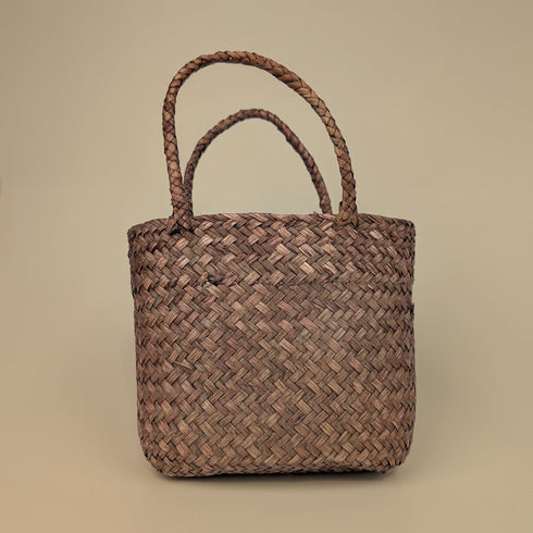 Mini Woven Seagrass Tote – Natural & Brown (Kids' Size)