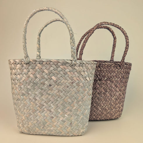 Mini Woven Seagrass Tote – Natural & Brown (Kids' Size)
