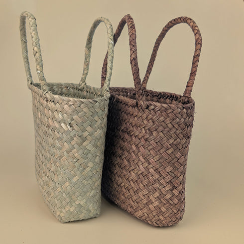 Mini Woven Seagrass Tote – Natural & Brown (Kids' Size)
