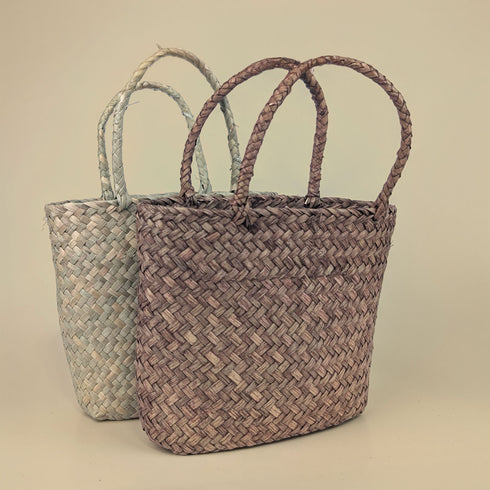 Mini Woven Seagrass Tote – Natural & Brown (Kids' Size)