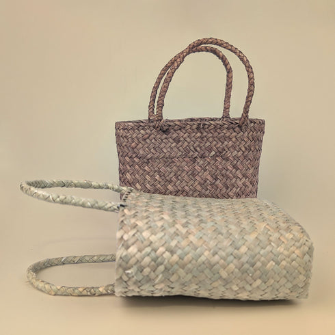 Mini Woven Seagrass Tote – Natural & Brown (Kids' Size)
