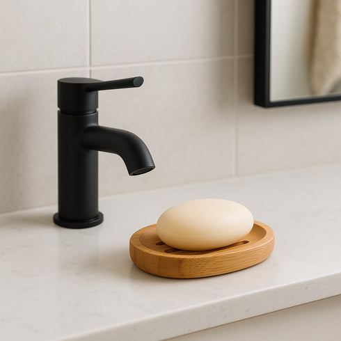 Oval Bamboo Soap Dish with Drainage Slots