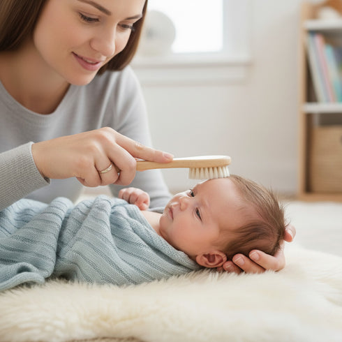 Natural Wooden Baby Hair Brush with Goat Bristles