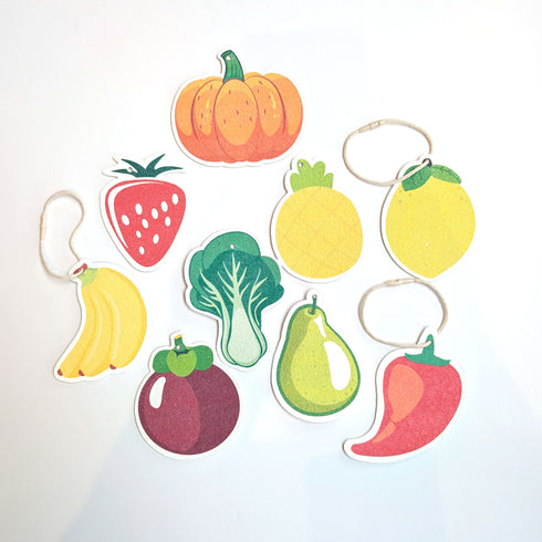 Eco-Friendly Wood Pulp Pop-Up Sponges with String - Fruit & Veggie Shapes