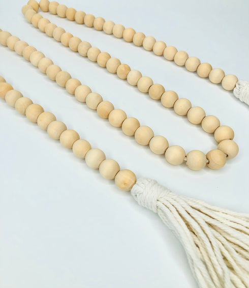 natural wood bead garland with cotton tassels decor (long)