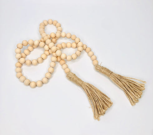 natural wood bead garland with cotton tassels decor (long)