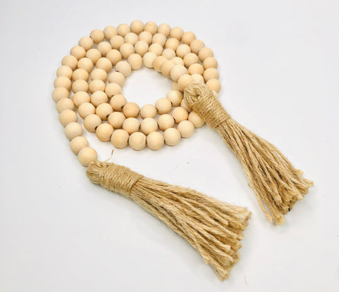 natural wood bead garland with cotton tassels decor (long)