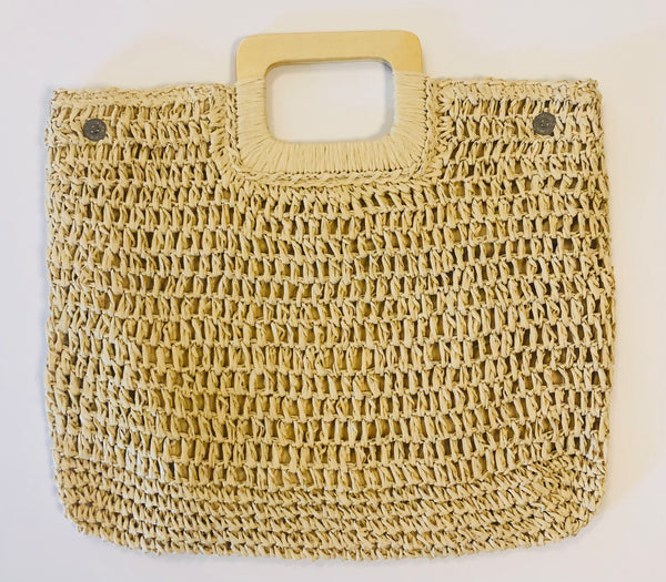 handmade woven straw tote with wooden handles | o'ahu wholesale