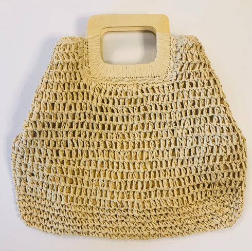 handmade woven straw tote with wooden handles | o'ahu wholesale