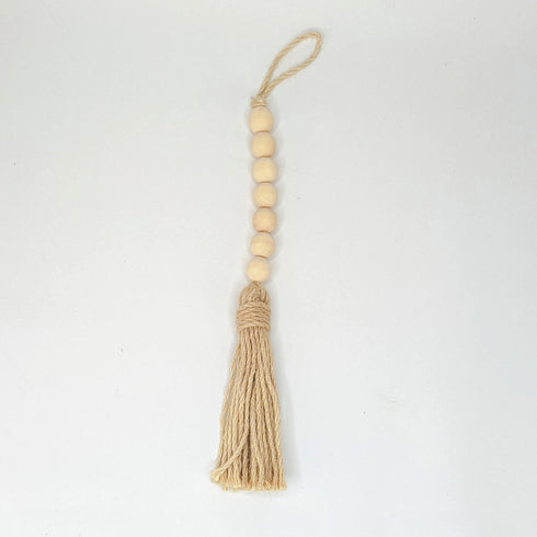 wooden beads garland with jute tassels - short