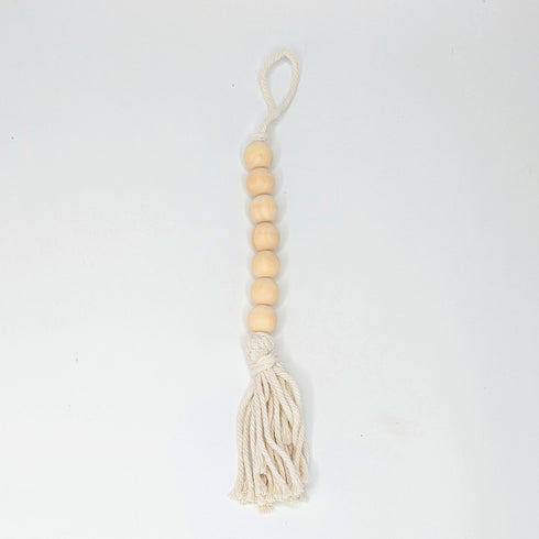 wooden beads garland with jute tassels - short