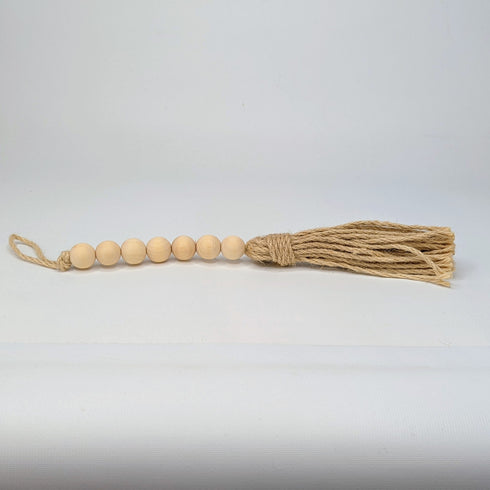 wooden beads garland with jute tassels - short