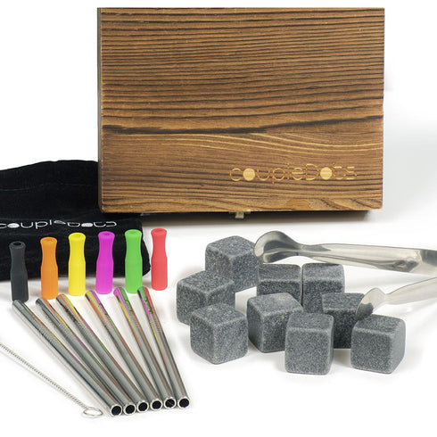 coupleDots Whiskey Stones and Stainless Steel Drinking Straw Set - EcoFreax | Think Bigger.