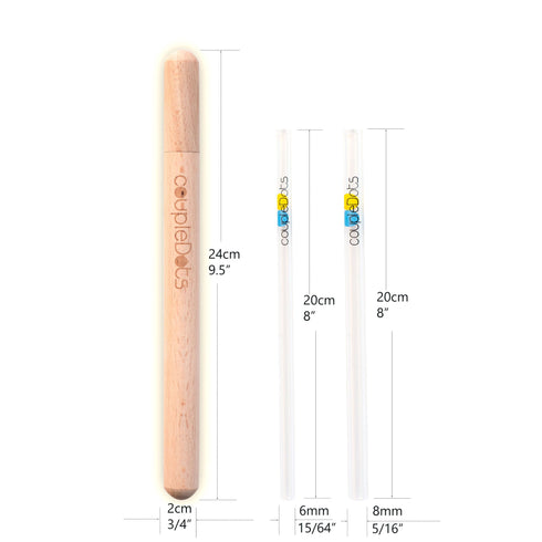 coupleDots Reusable Glass Drinking Straws with Wooden Case includes Bubble Tea Straw - EcoFreax | Think Bigger.