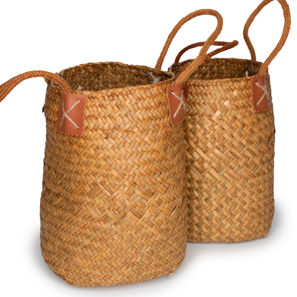 boho woven seagrass basket with handles wholesale