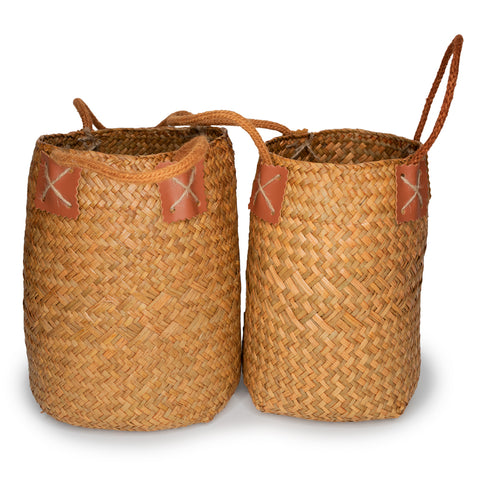 boho woven seagrass basket with handles wholesale