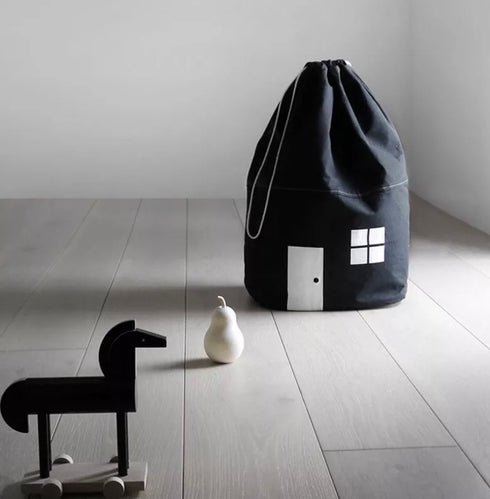 monochromic canvas drawstring toy storage bag