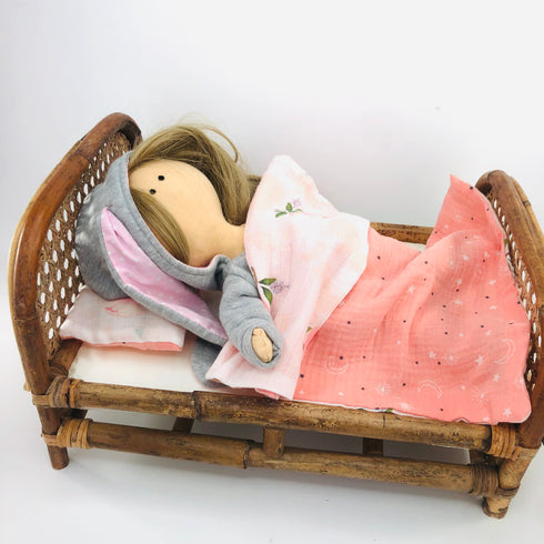 vintage rattan wicker natural doll bed pretend play toy wholesale