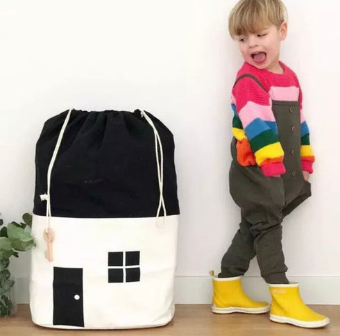 monochromic canvas drawstring toy storage bag