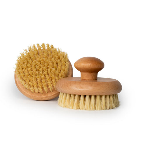 round dry body brush with pot handle sisal bristles