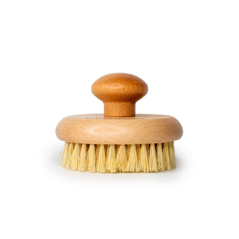 round dry body brush with pot handle sisal bristles
