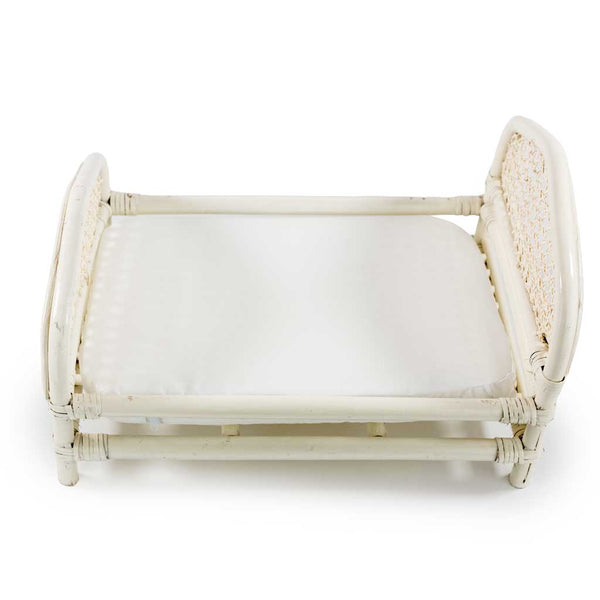 White Rattan Wicker Doll Bed