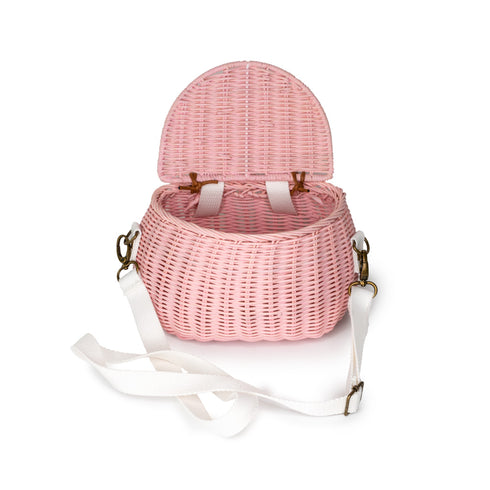 small wicker bike basket with lid - rattan backpack for kids