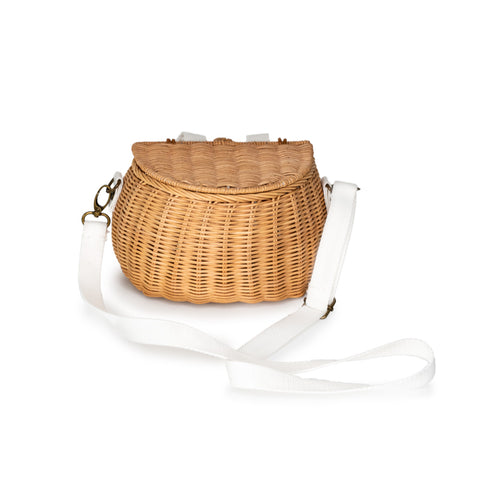 small wicker bike basket with lid - rattan backpack for kids