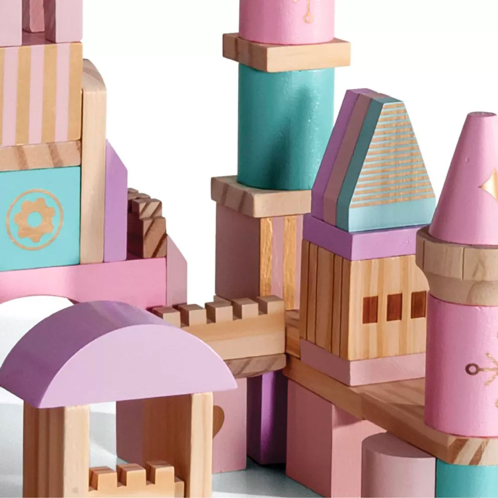 FAO Schwarz Medieval Princesses Wooden Castle Building Blocks Set - 75 ...